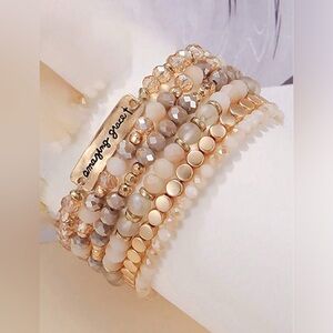 Amazing Grace Stackable Beaded Bracelet Set - Gold